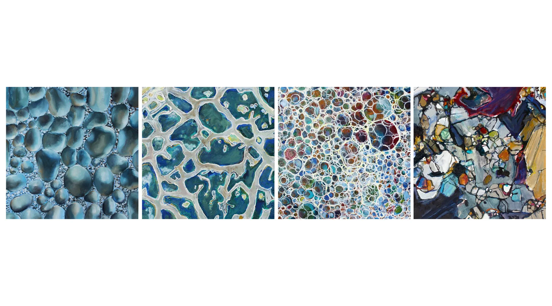 Macro/Micro Levels, oil on panel, 12 x 12 inches (4 panels), 2013 🔴