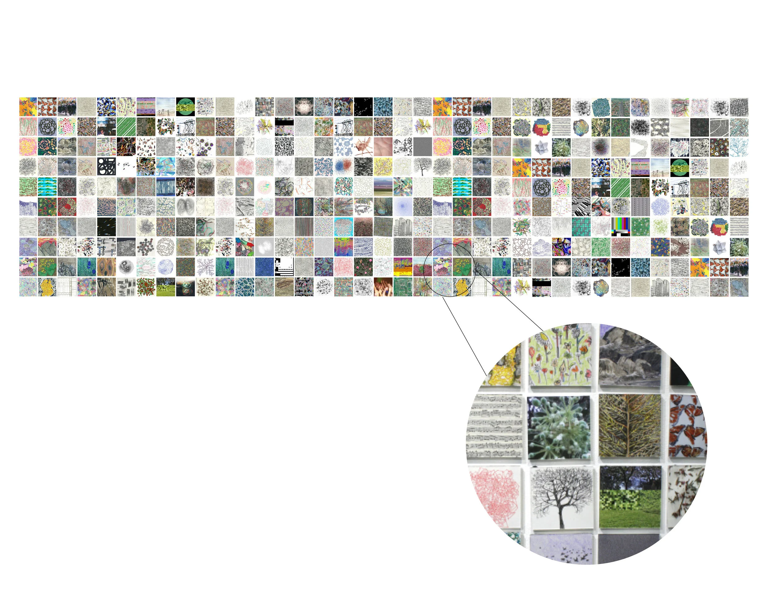 Networked Life, mixed media on paper, framed in plexi, 6 x 6 inches (365 panels), 2013