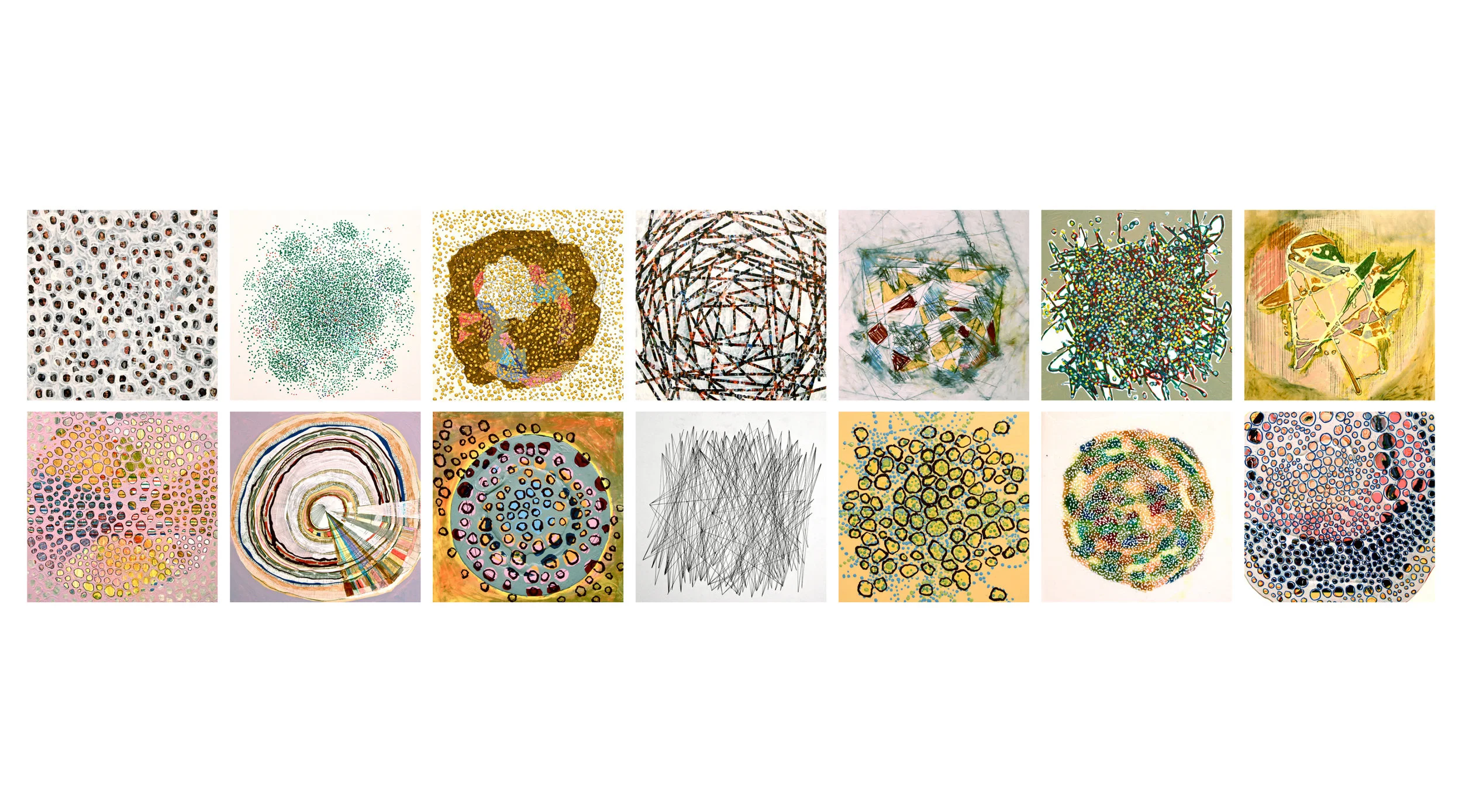 Networks, the Vital Principle, acrylic paint, photographs on canvas board (14 panels), 16 x 16 inches, 2011