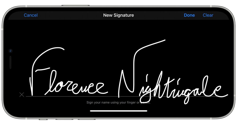  Example of using your iPhone to create your signature. 