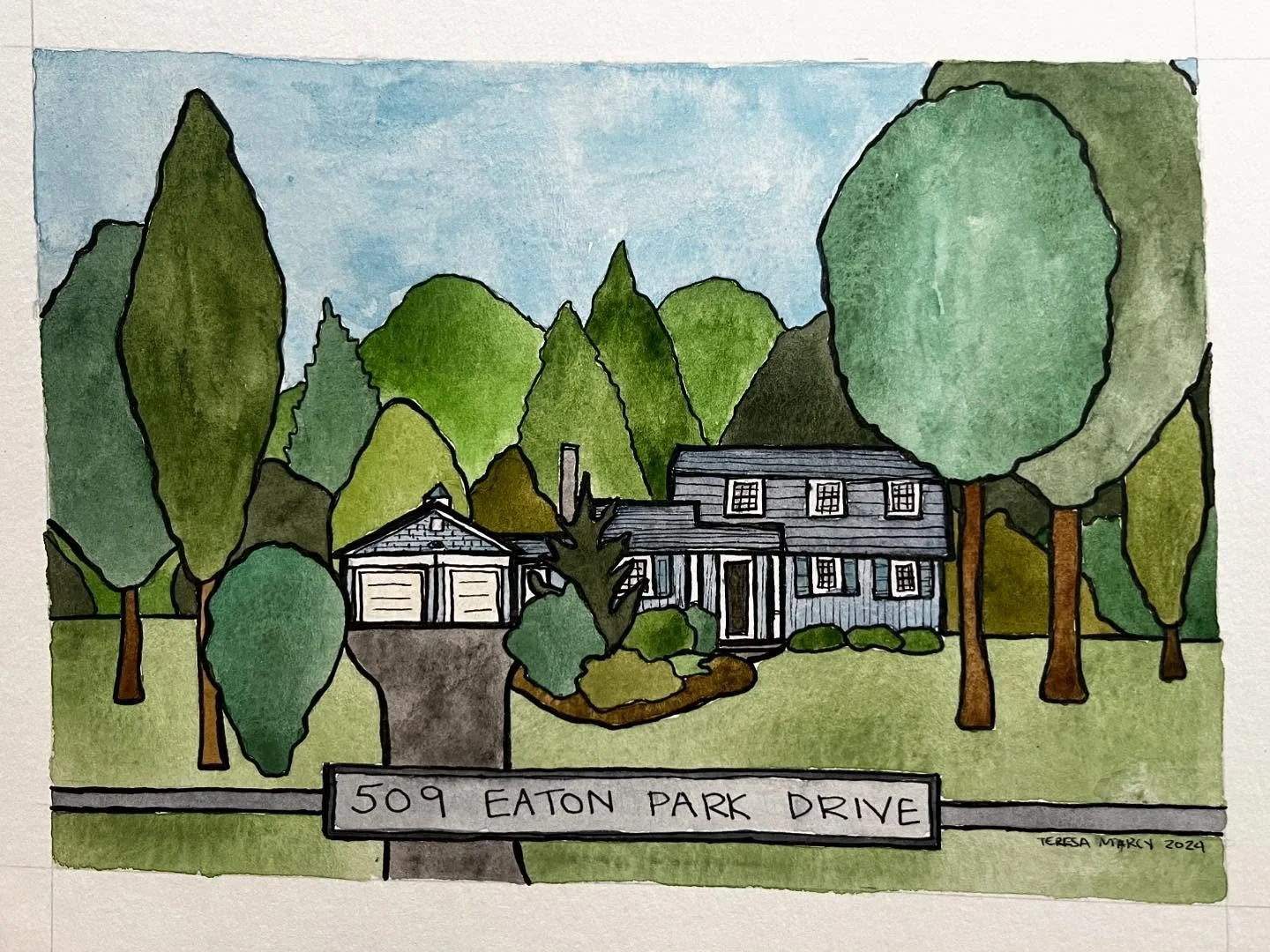 I really enjoyed painting this cute home with so many beautiful trees in the front yard.