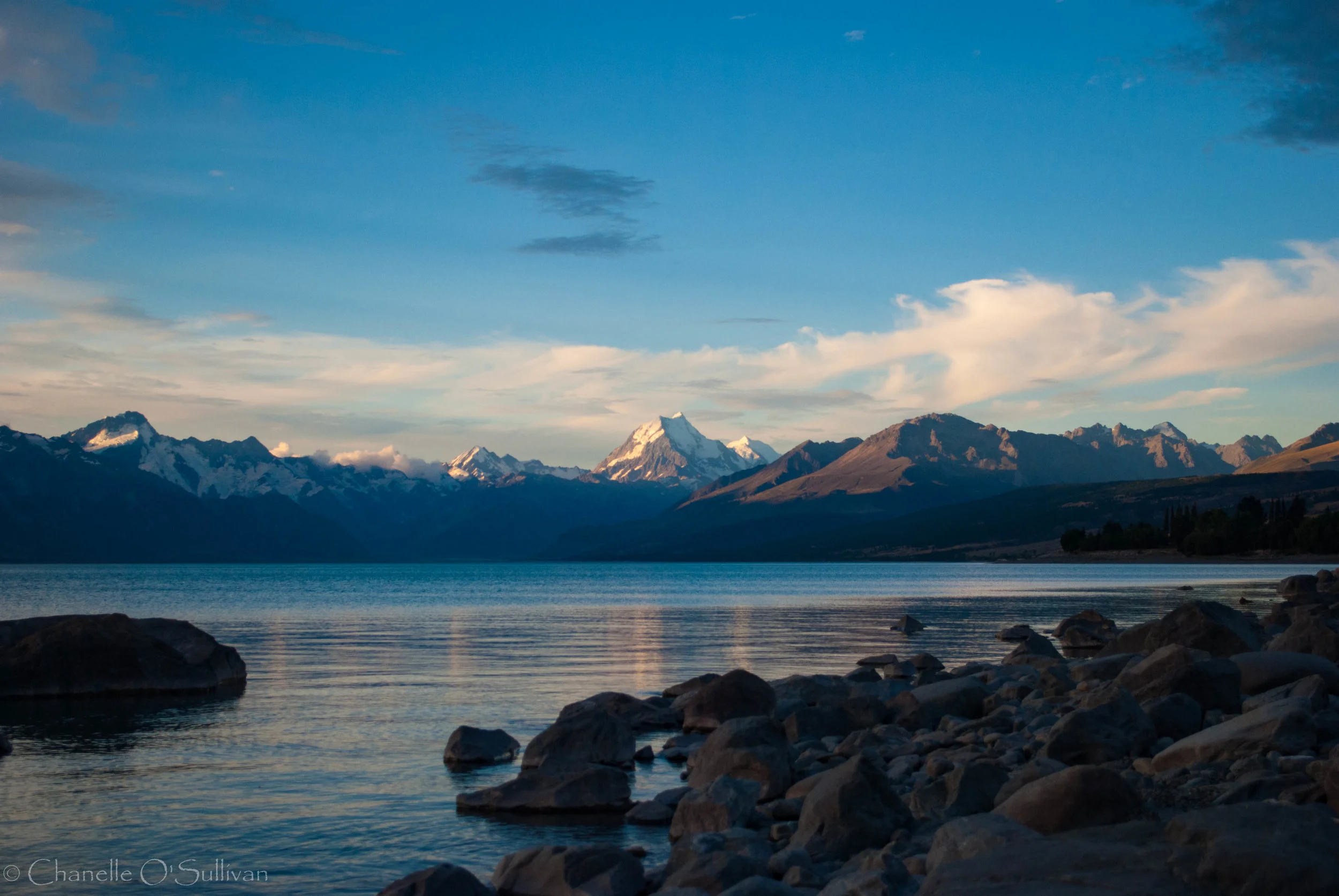 Sunset on the shores of Lake Pukaki mid-summer. This was taken from the Hayman Road side of the Lake.