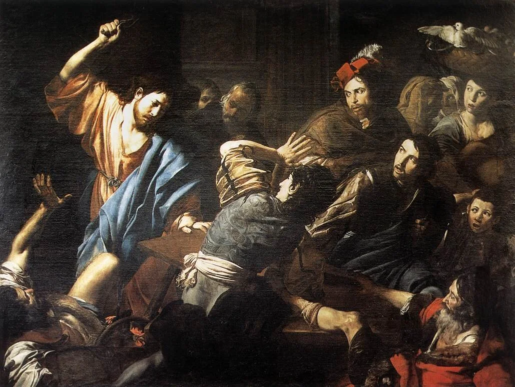 ChristDrivingTheMoneyChangersOutOfTheTemple_Valentin de Boulogne, ca 1618.jpg