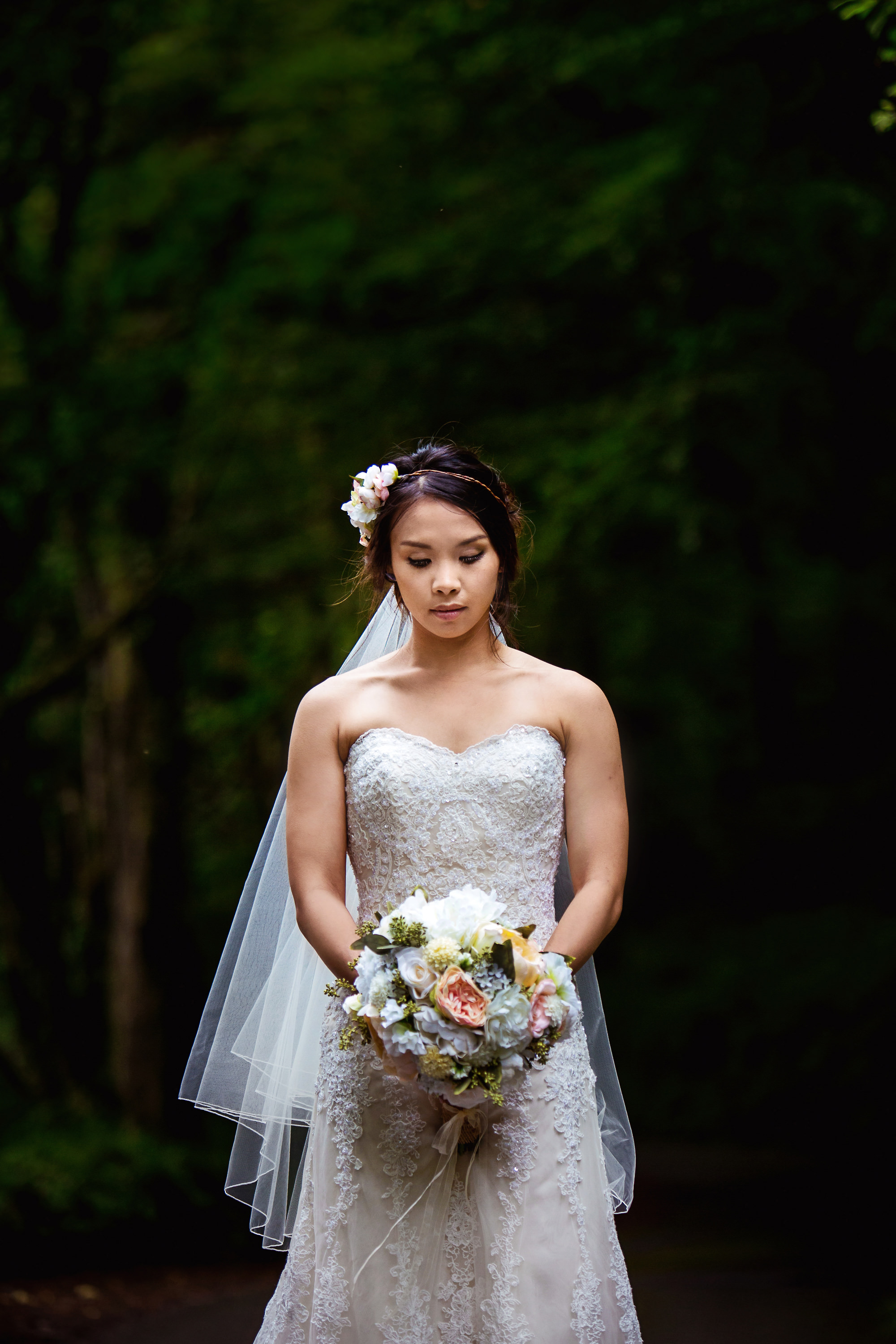 Skibbereen, West Cork Wedding. Beautiful White Wedding Dress with lace and flowers. Lough Hyne wedding photos by David Casey Photography