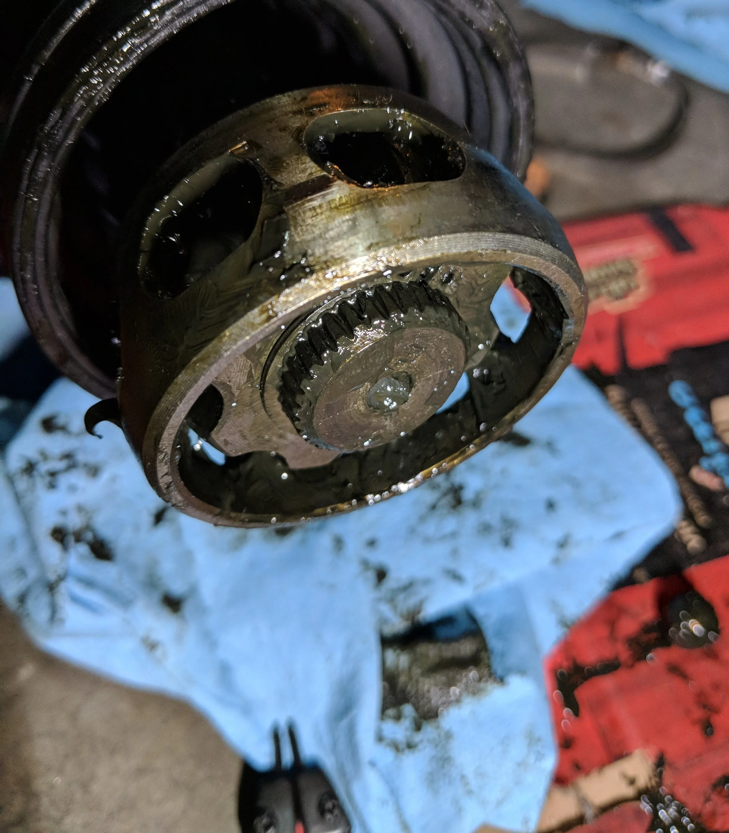 Securing the c-clip and inner race.