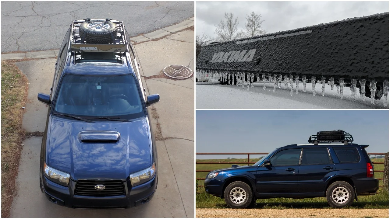 Yakima load warrior roof basket. Carrying my spare tire like a boss. 