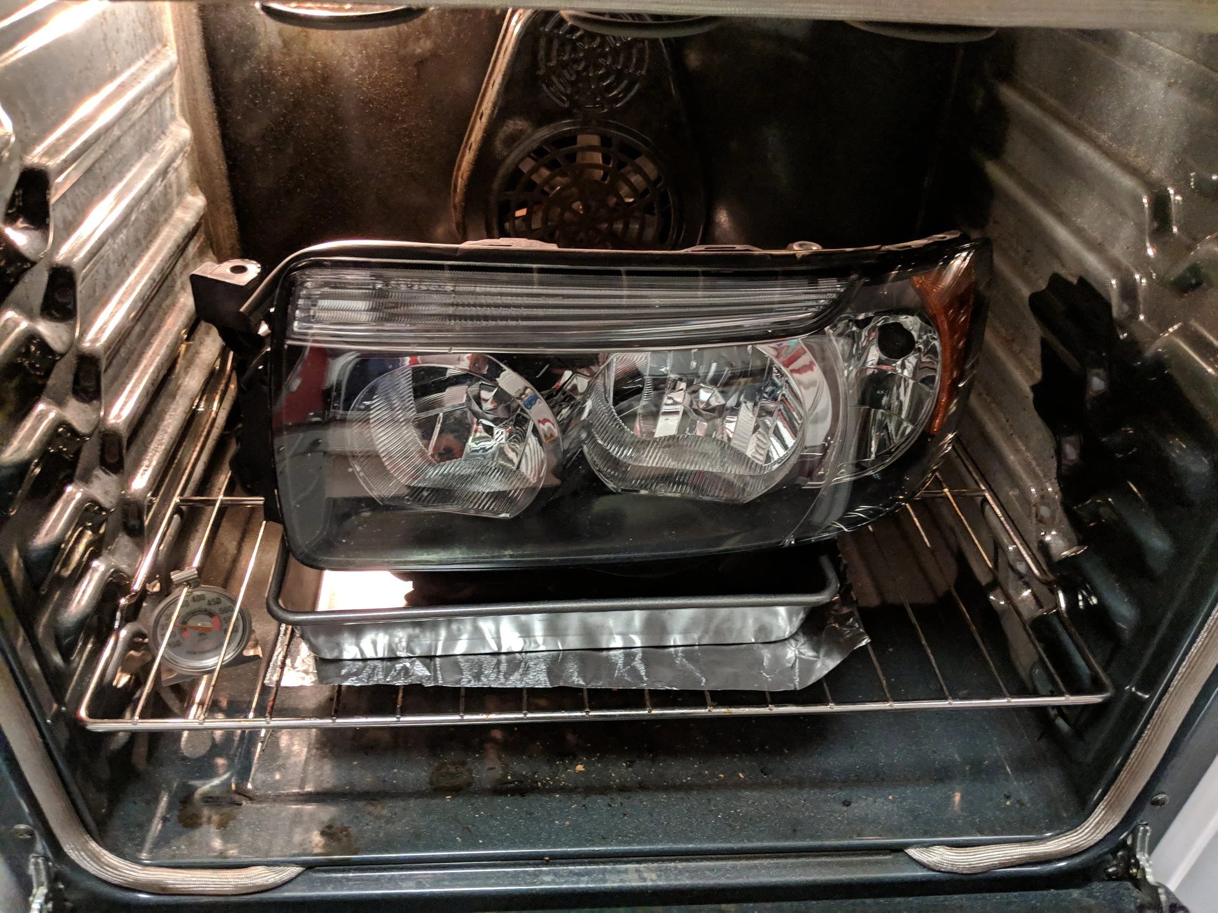 Back to the oven. Warm up the butyl to help it adhere and seal the two halves.