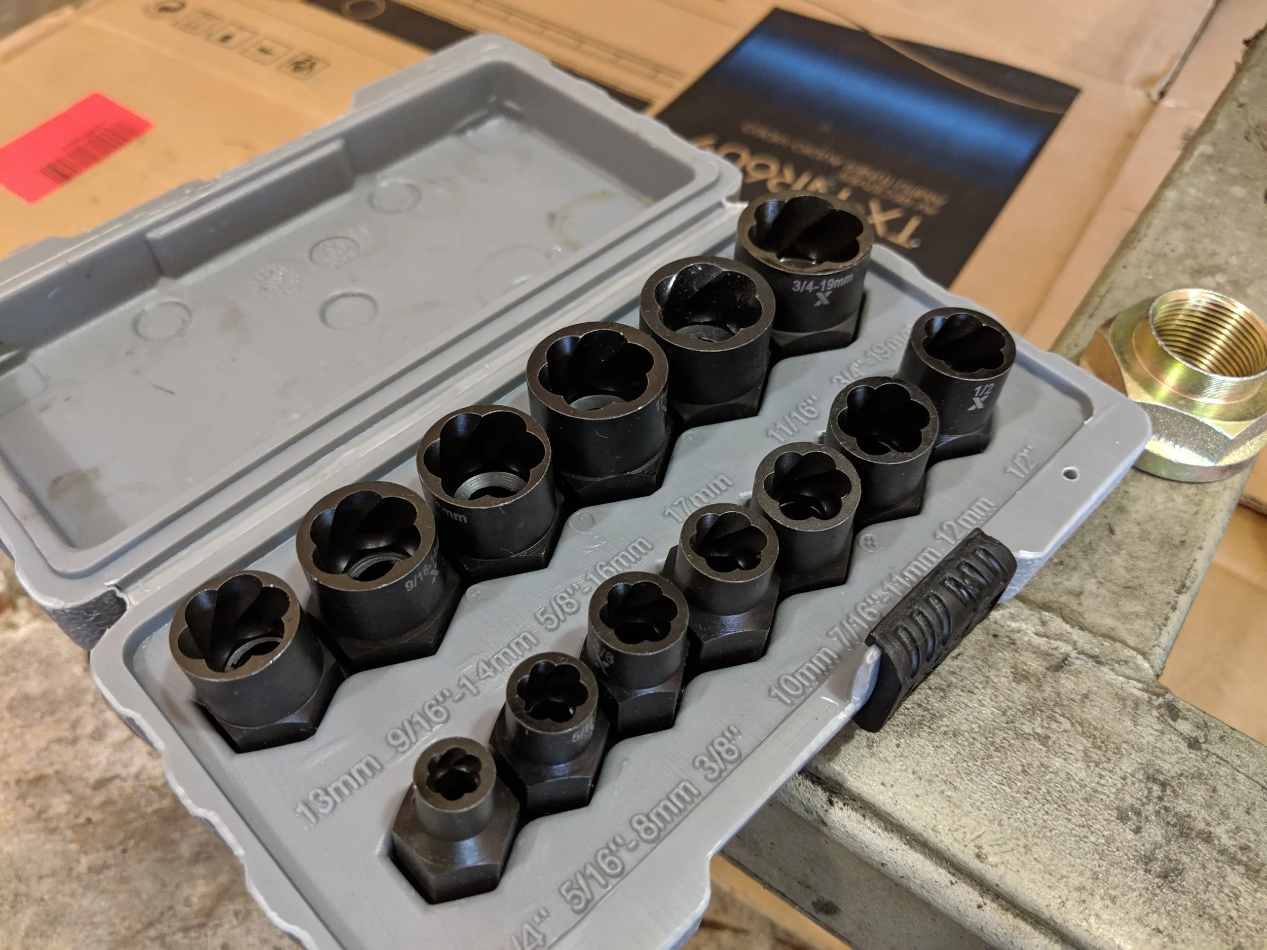 Twist lock set from Amazon . Featuring a lifetime warranty.. Haven’t had to use yet. Also helps remove those rusted and rounded off nuts.