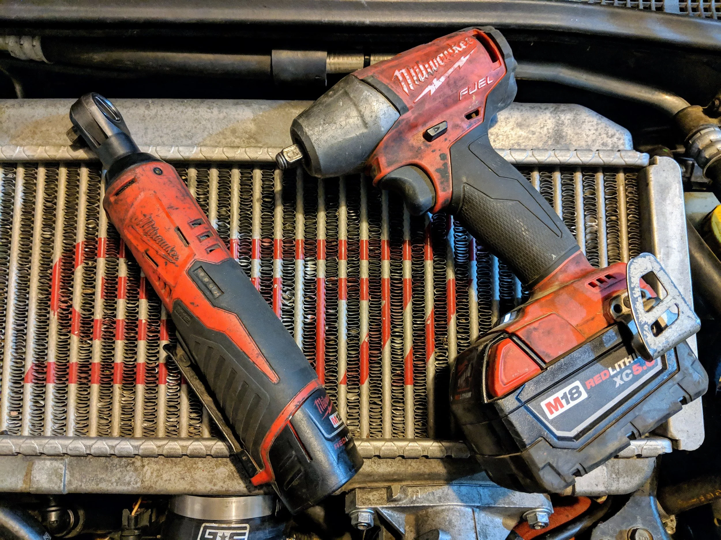 I love these things and you will too! They speed up you job and keep the pain out of your arm and shoulders. Milwaukee 3/8 electric ratchet Milwaukee 3/8 electric impact