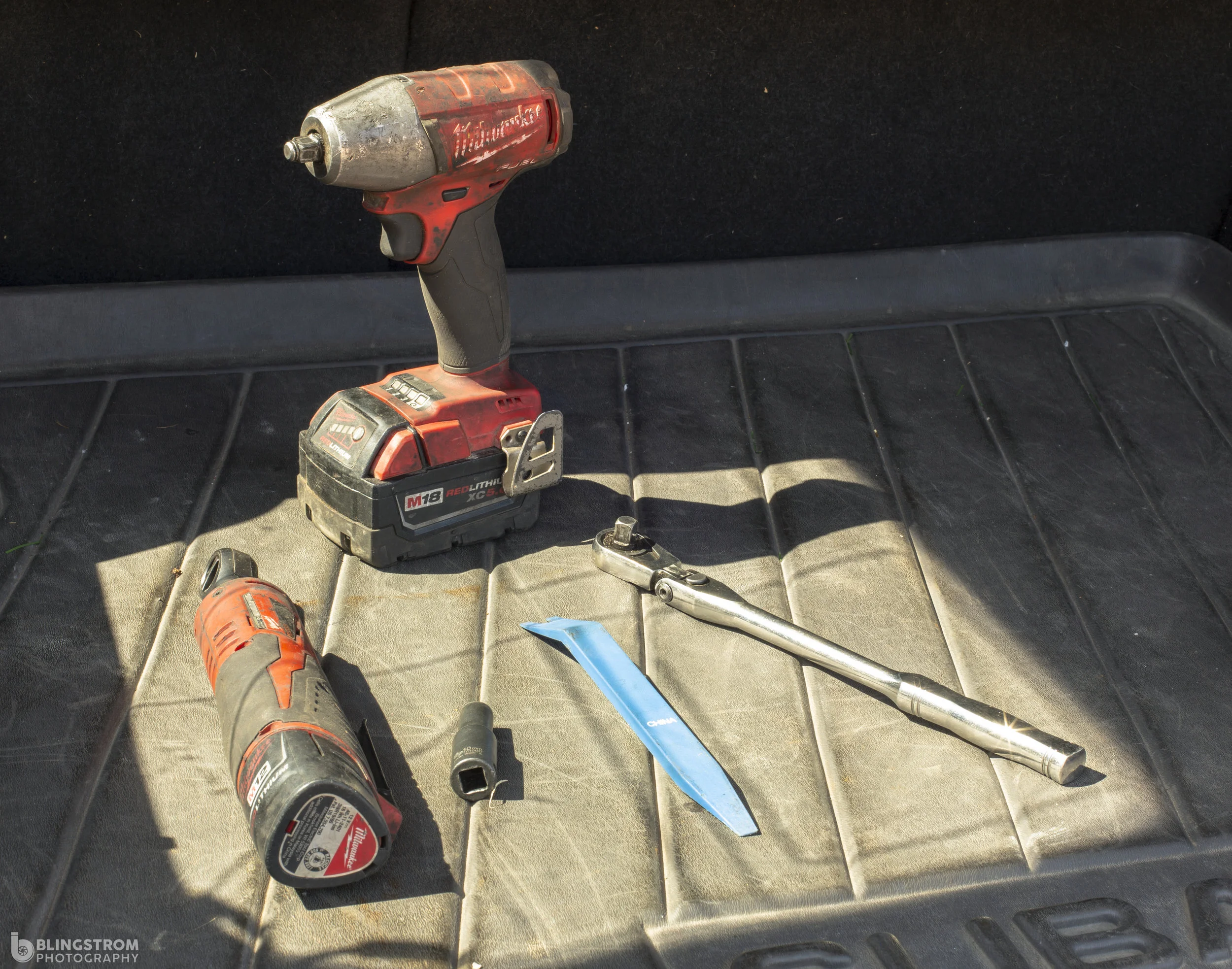 One of my all-time favorite photos, showing off just a few tools and the little electric ratchet.