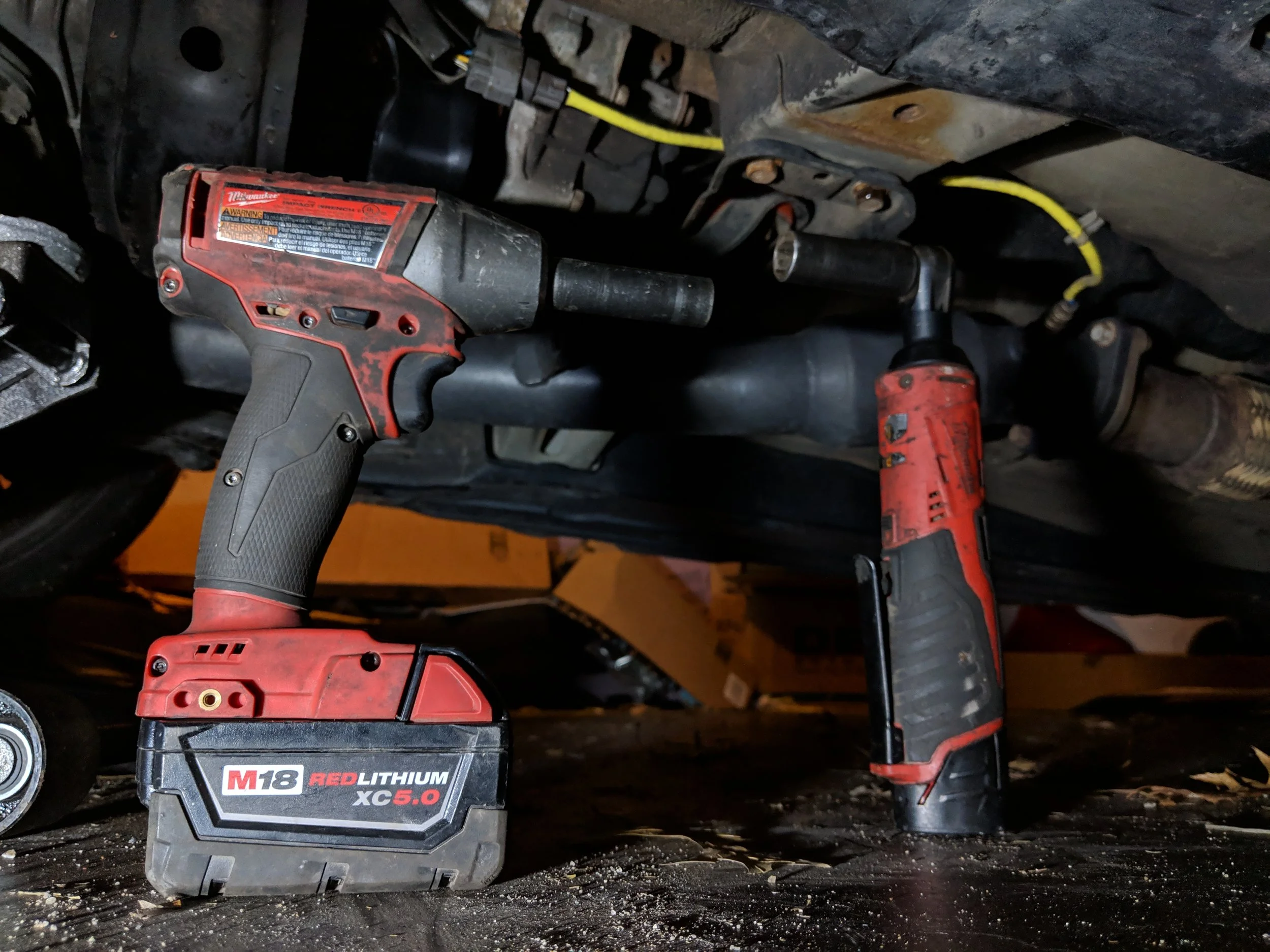 Hanging out under the car, getting ready to remove my trans mount. Thee are a great tag team for any DIY weekend warrior or everyday auto tech.