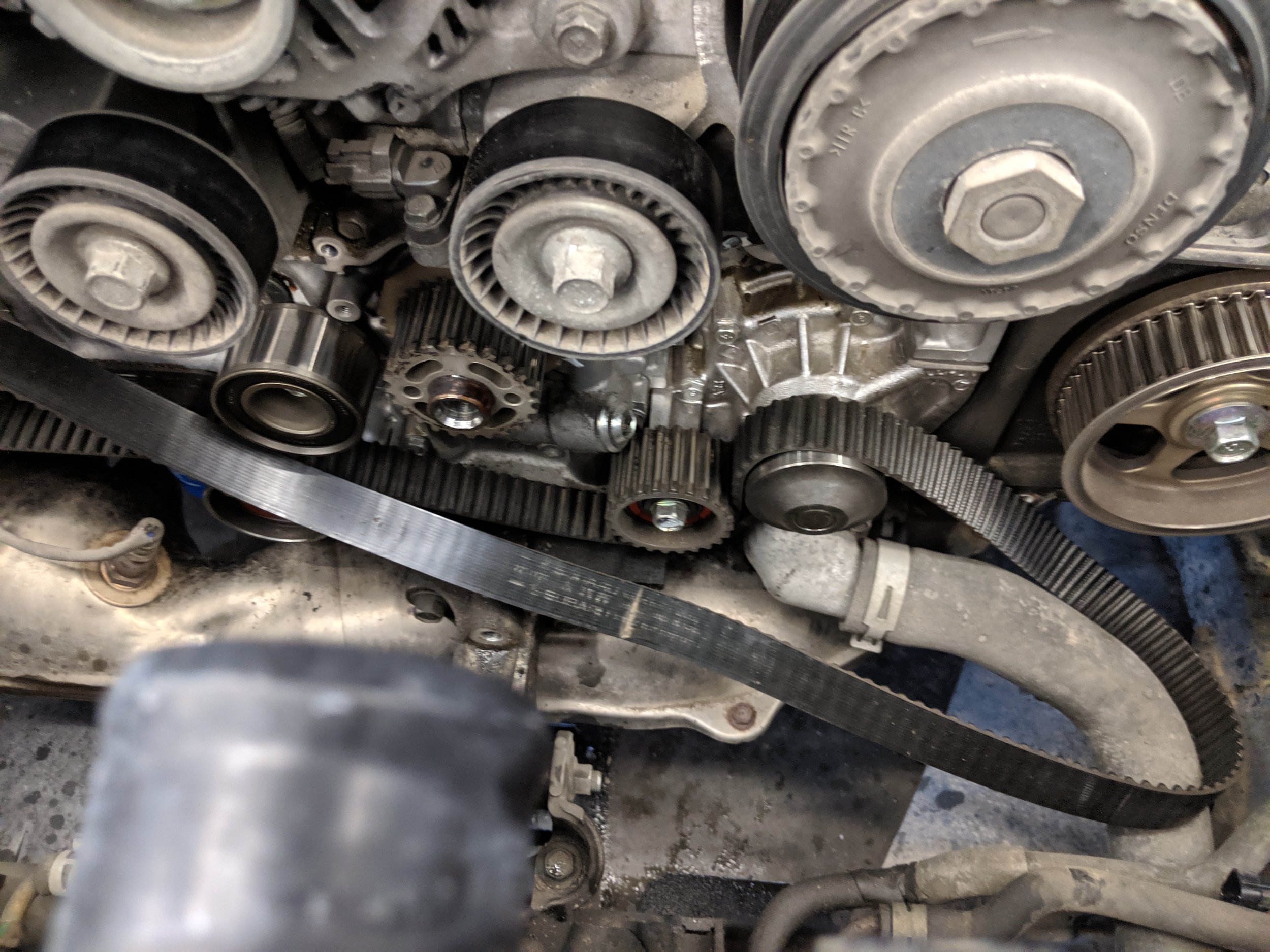 When your pulleys are lined up. you can remove the tensioner and off comes the belt.