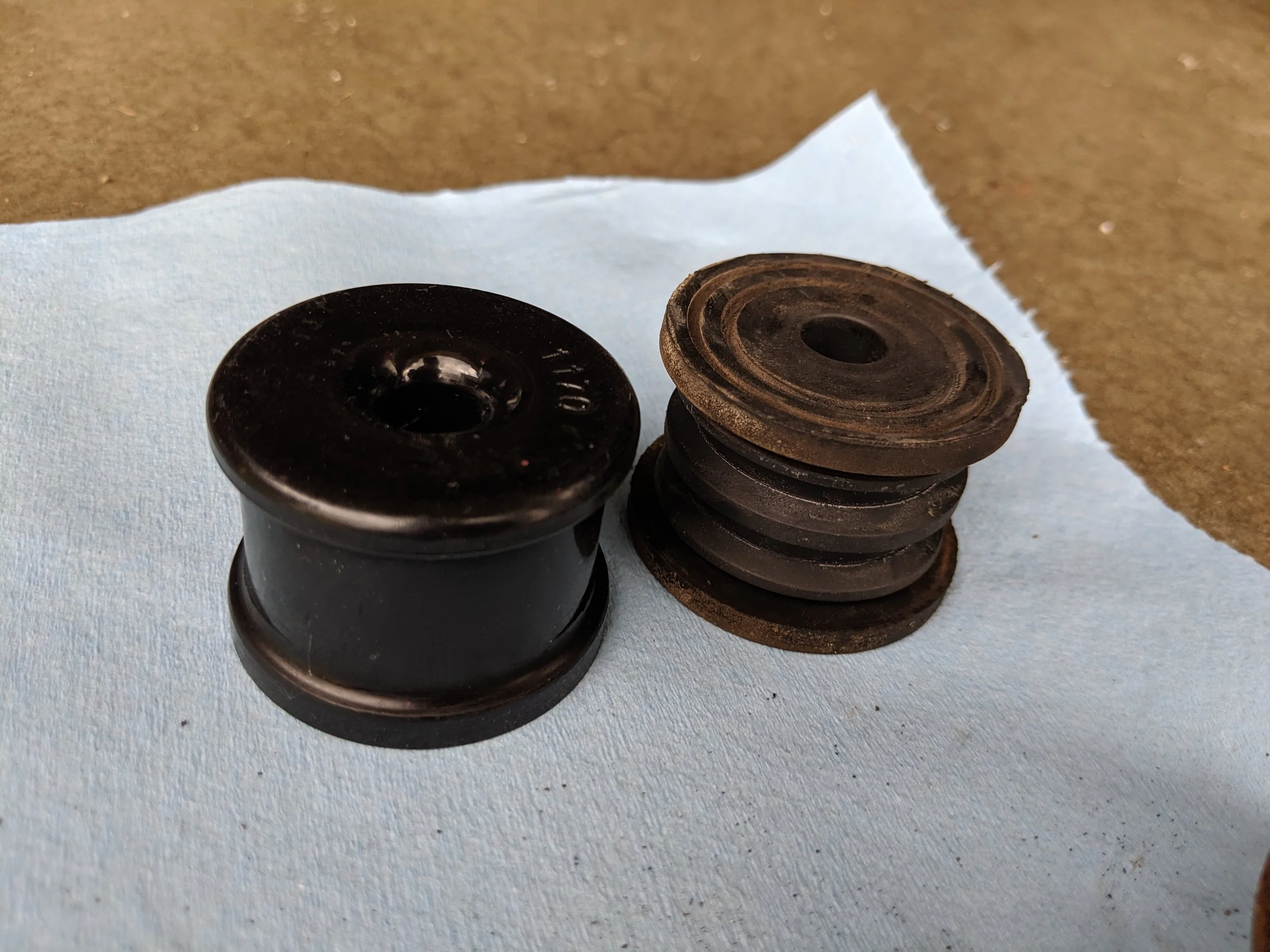 Energy suspension bushing is much more solid and thicker than the out going factory bushing.
