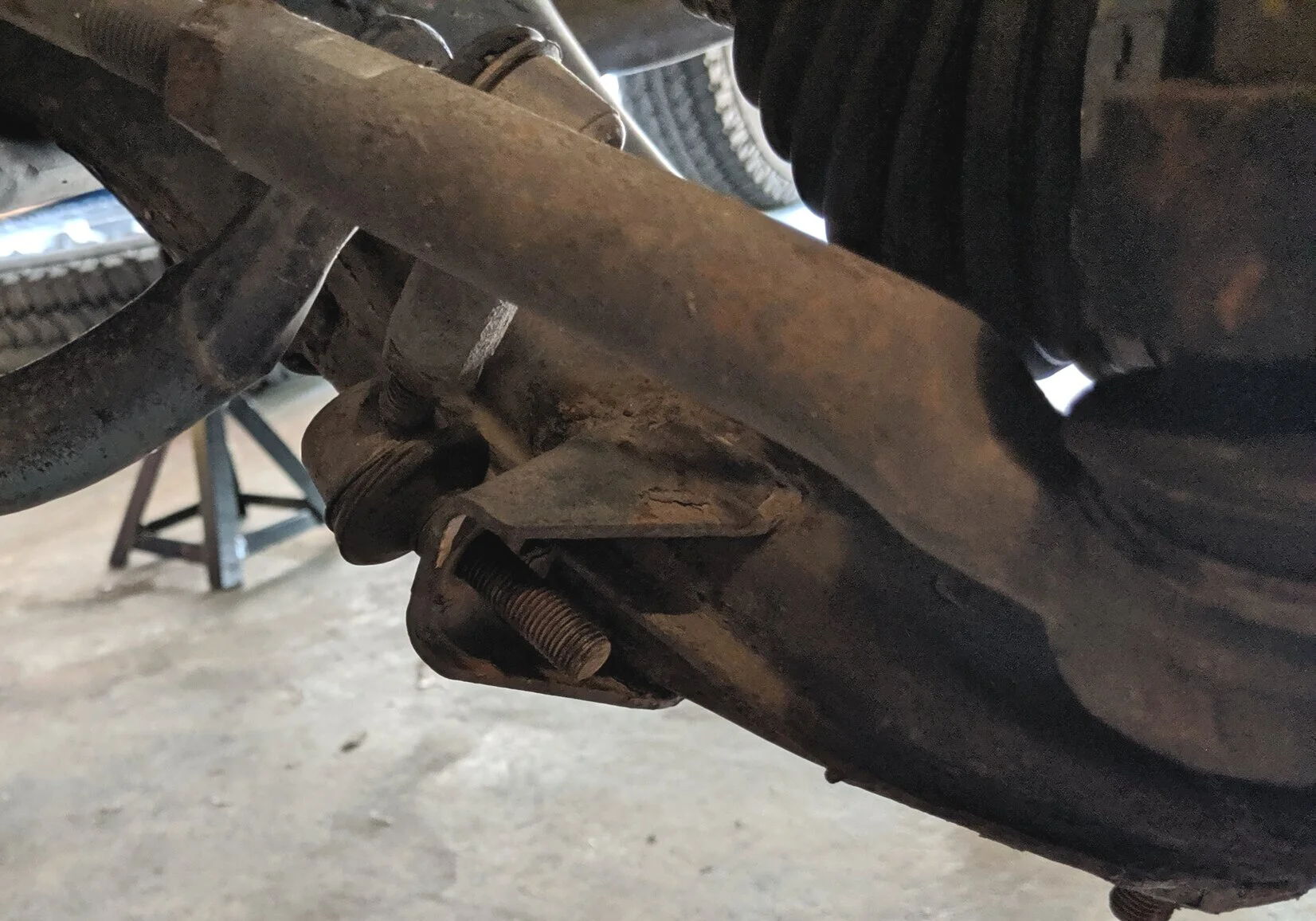 At any time you can remove sway bar end link nut. I got it out of the way early.