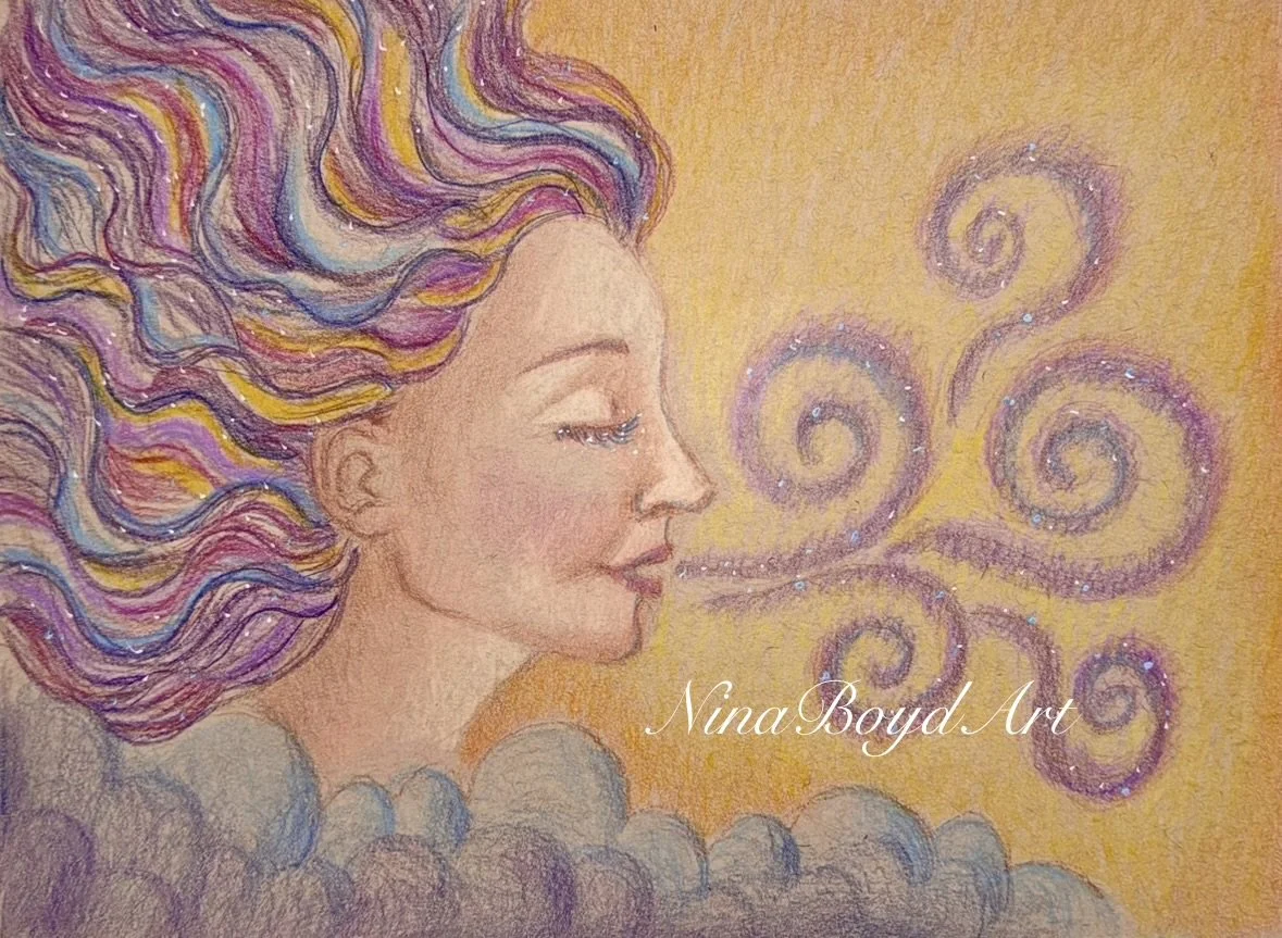 Figurative fantastical colored pencil.