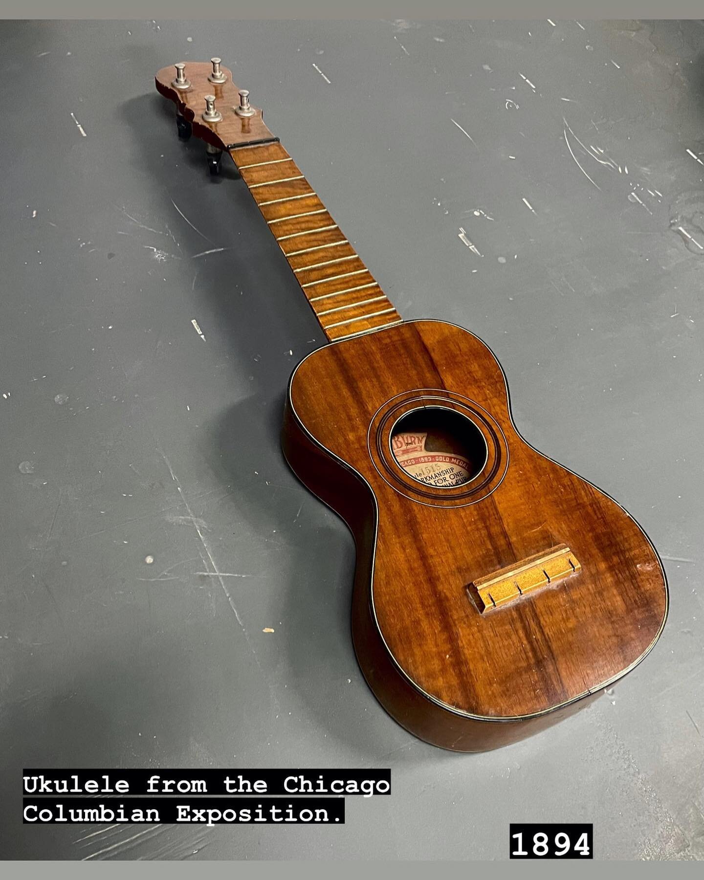 Here is a Washburn ukulele that was purchased at the Chicago Columbian Exposition in 1893. (It&rsquo;s an 1894 model). We&rsquo;ve done a bunch of work to condition and repair the dry and cracking wood. The neck was loose and the bridge was about to 