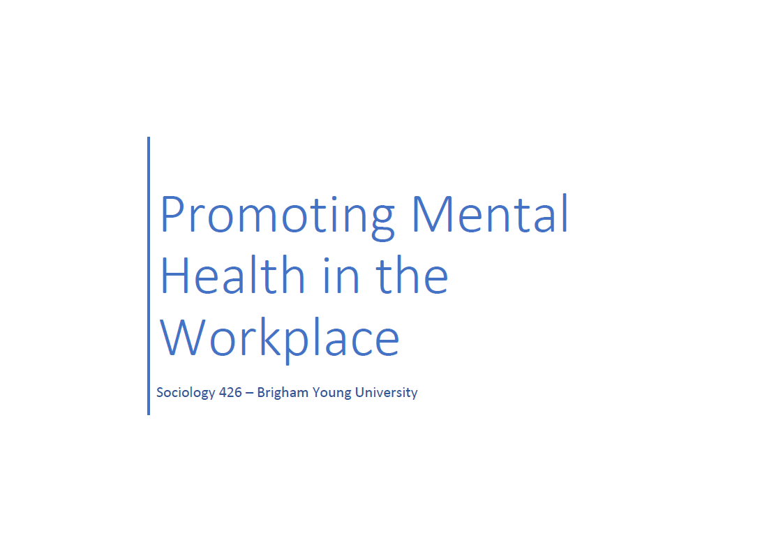 Promoting Mental Health in the Workplace