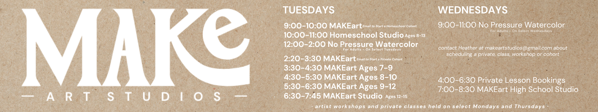make art studios spring schedule