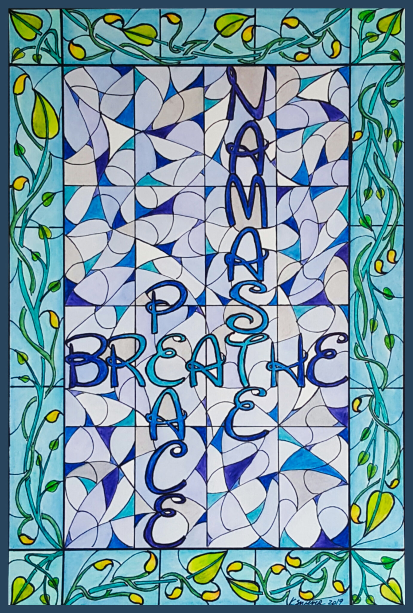 Namaste, Peace, Breathe 11 x 14 inches, $155