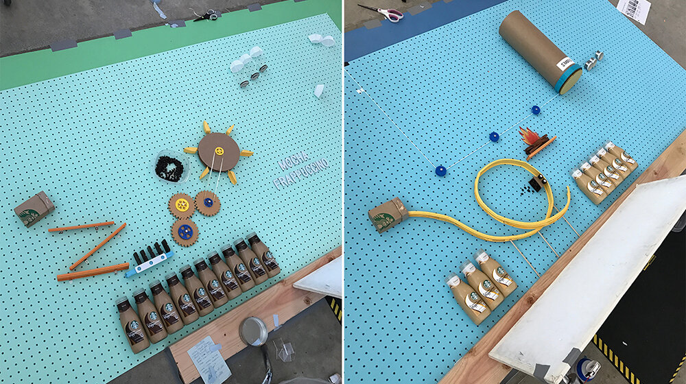 Each Snap Ad was shot entirely in camera using practical stop motion techniques. The Rube Goldberg-inspired ads were shot on wheeled rigs which moved, frame by frame, beneath a stationary camera.