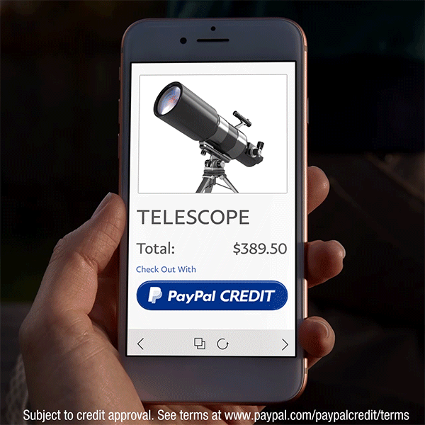 “Feel like you've been putting off that big purchase for light years? Make it a reality with 6 months to pay with PayPal Credit from PayPal. #PayPalCanDoThat”