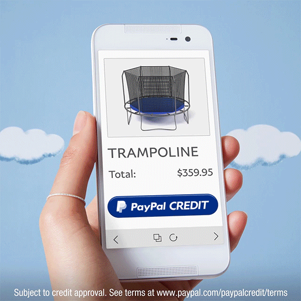 “If your kids are bouncing off the walls, but you'd prefer they jump in a more designated space, finance the purchase and pay it off over time with PayPal Credit. See terms at link in bio. #PayPalCanDoThat”