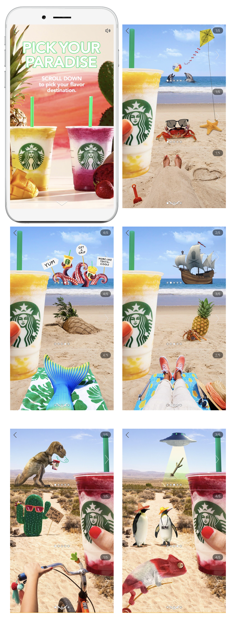In Facebook Canvas, we built an experience that took fans on a journey to Mango Pineapple Beach or Prickly Pear Trail, and let them configure their own picturesque landscape filled with flavorful scenery.