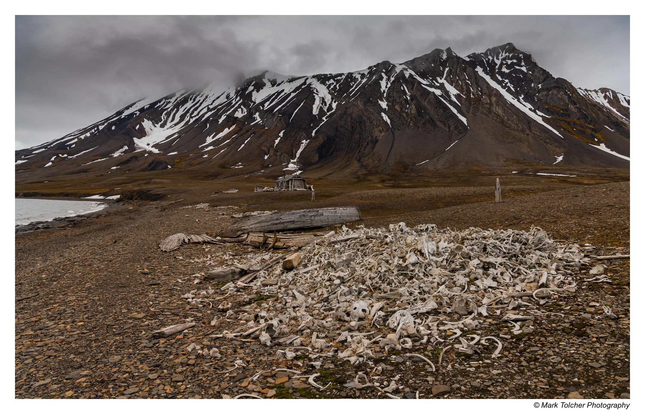 Whale bones, hunting boat and trappers cabin