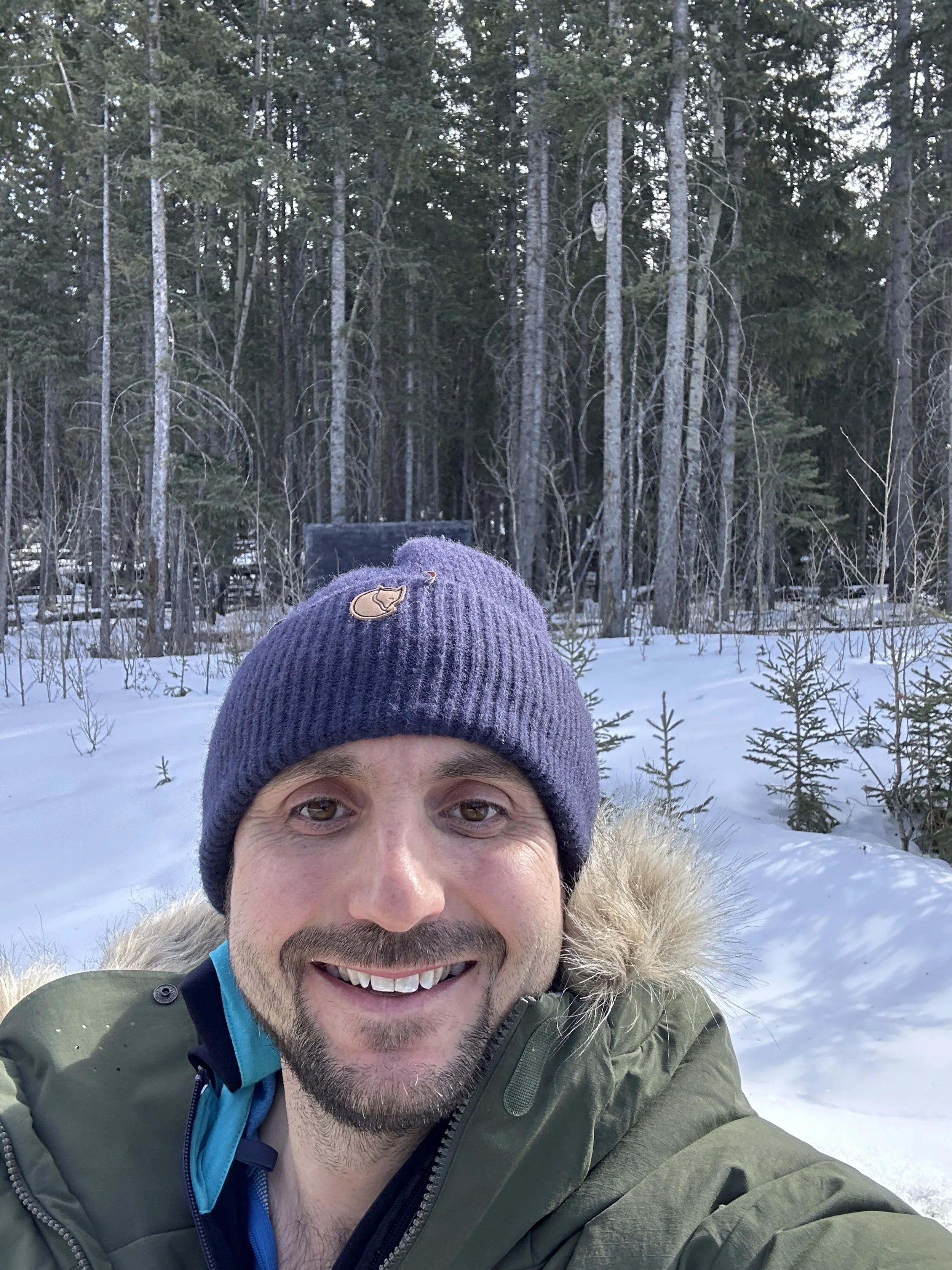 Mark Tolcher selfie with a Barred Owl