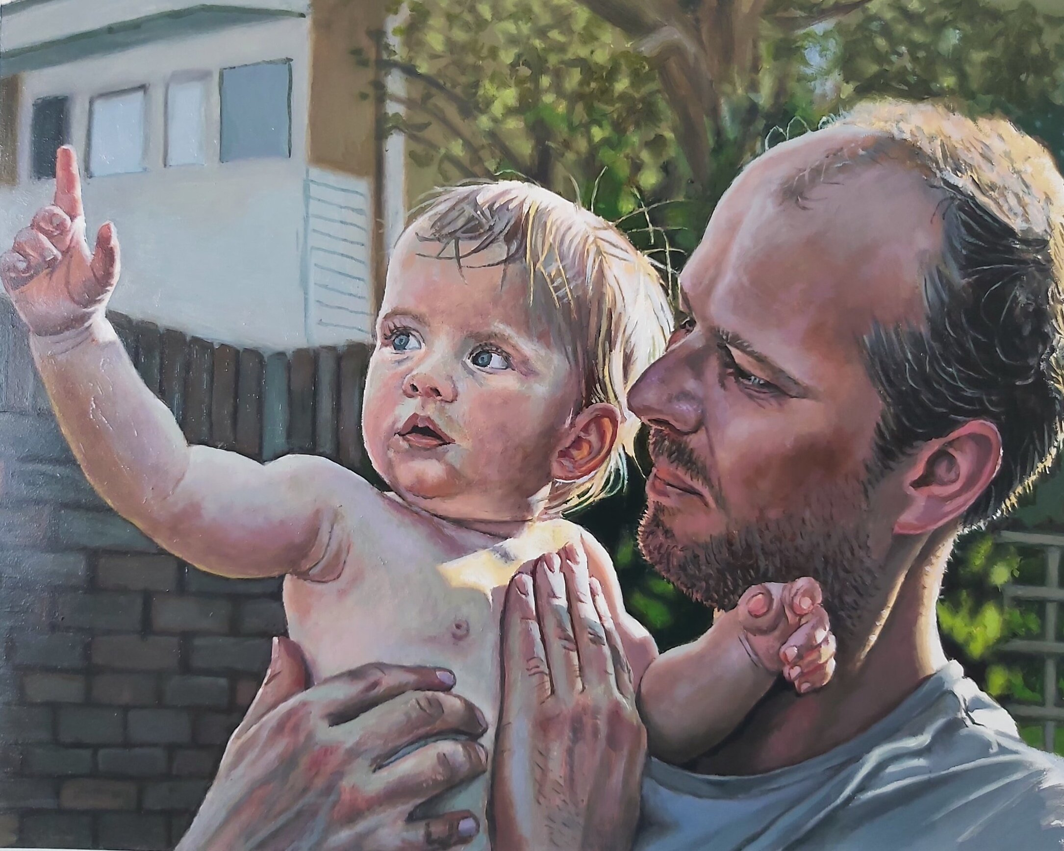 'Me and Olive in the garden, 2012', 2019, oil on board
