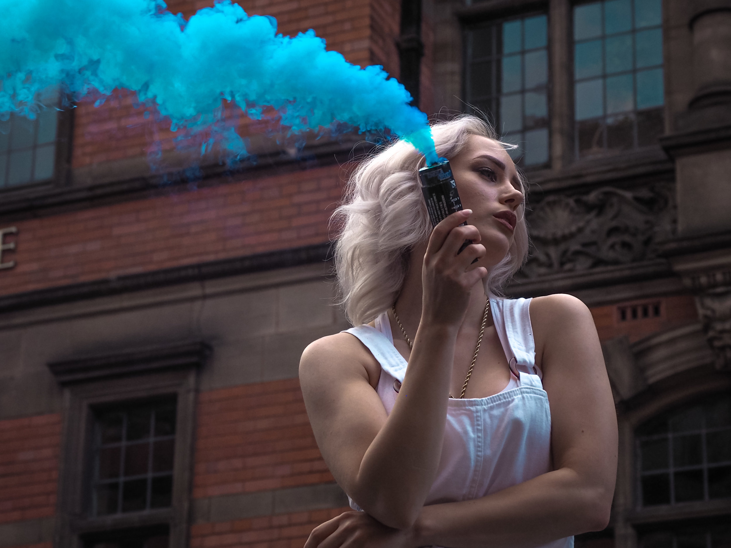 Blue smoke posing