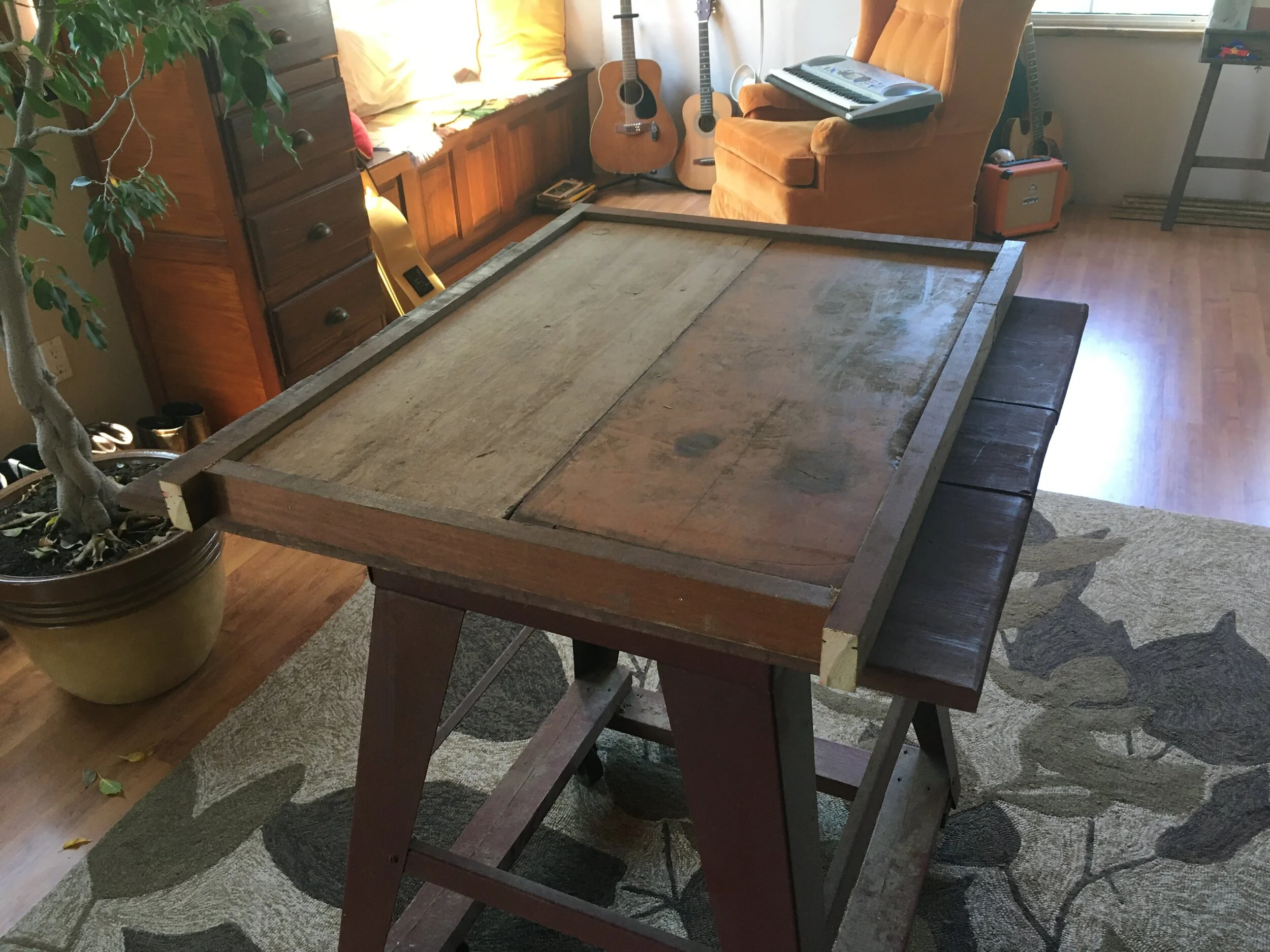  Wooden frame made with found materials. 