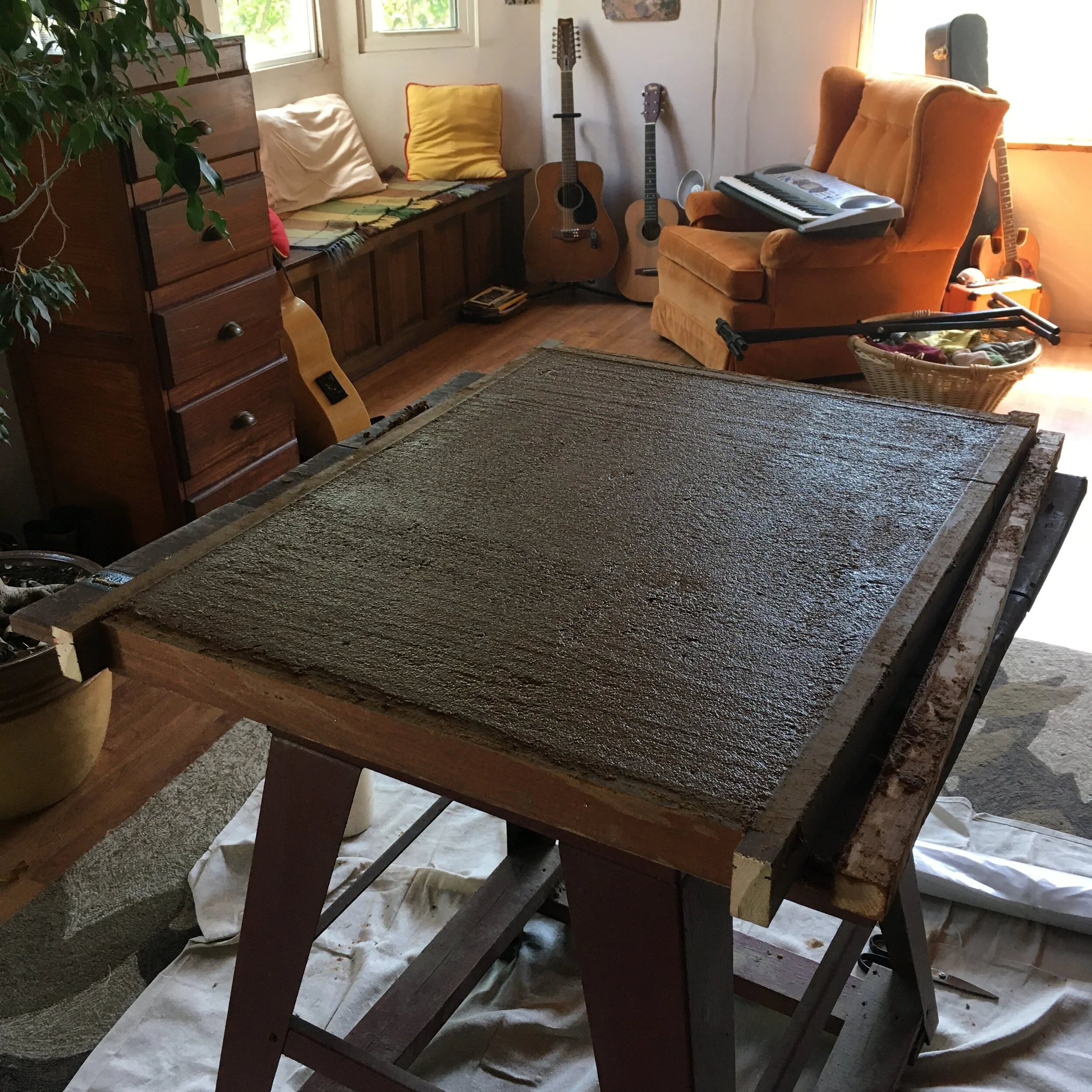  After screeding I let the mixture dry overnight so it will hold an edge when carved. 