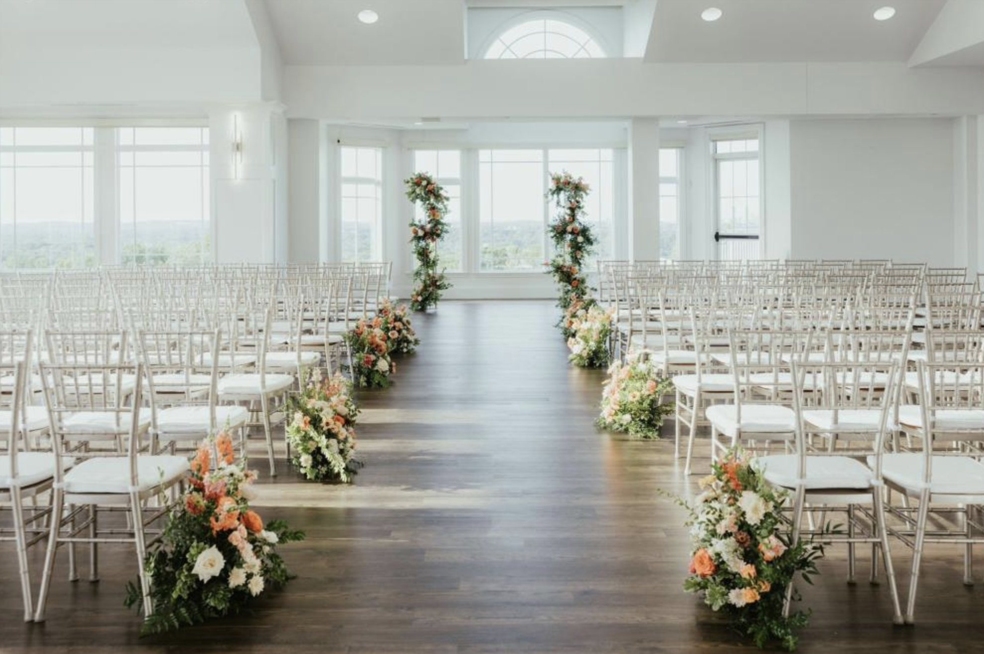 Granite Links wedding ceremony room overlooking the Boston skyline in Quincy, Massachusetts