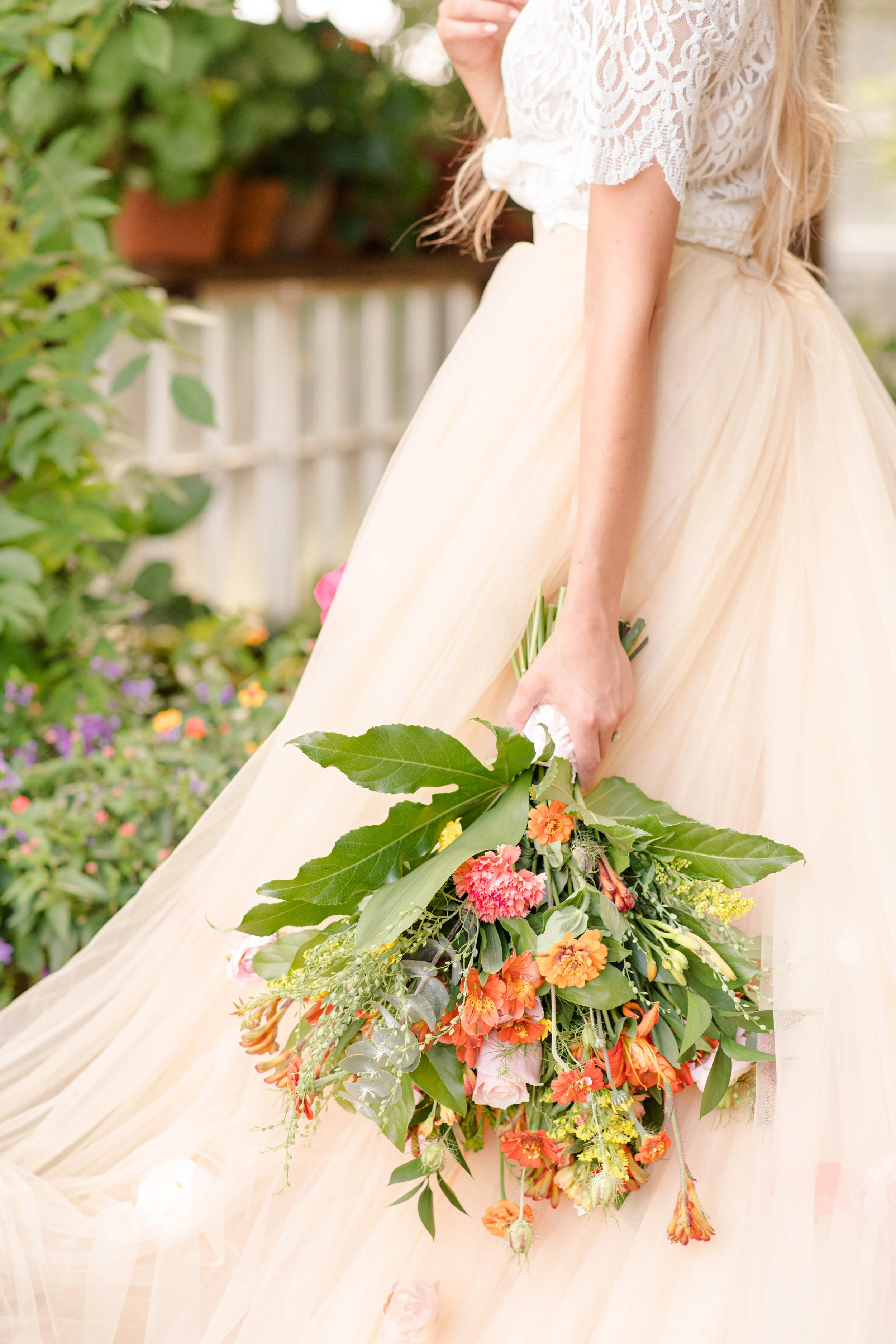 Bouquets, Floral crowns, jewelry, special shoes or accessories, etc.