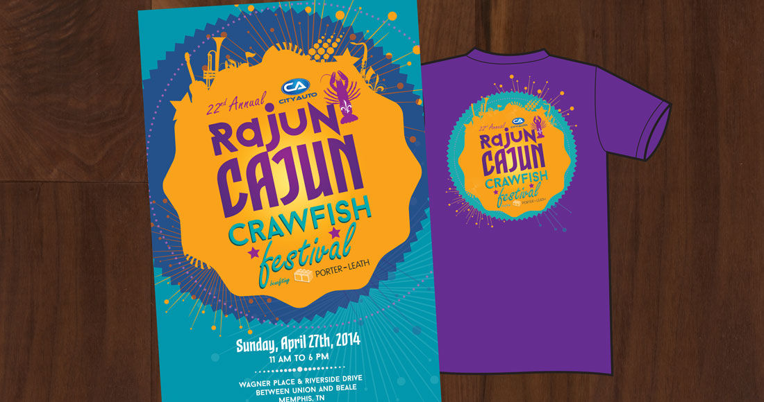 Rajun Cajun Crawfish Festival poster and t-shirt design
