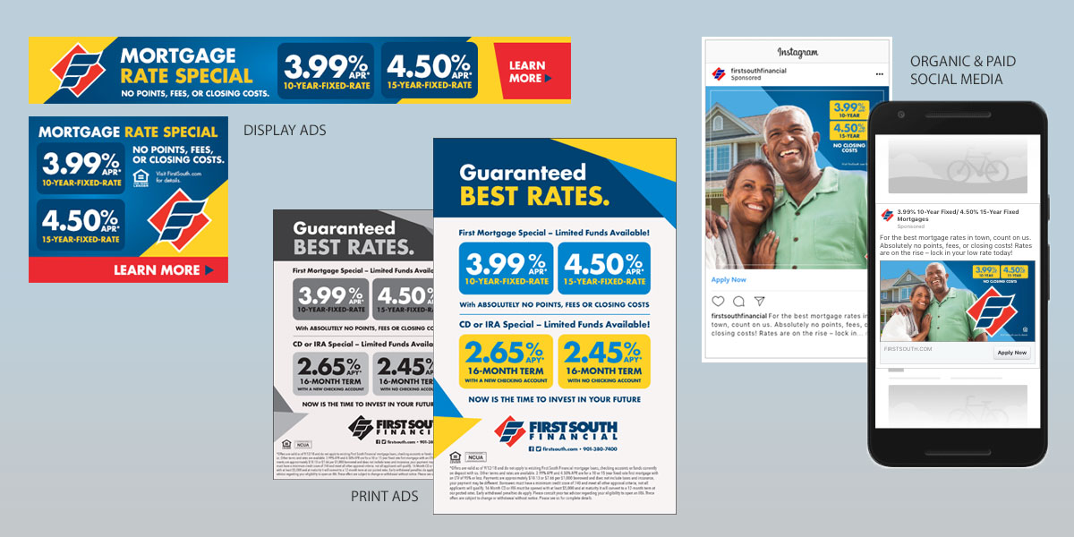First South Financial Guaranteed Best Rates digital ads, print ads and social media