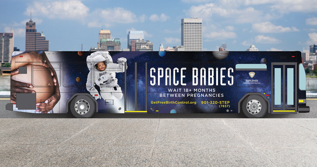 Space Babies Bus Wrap side view - birth spacing concept