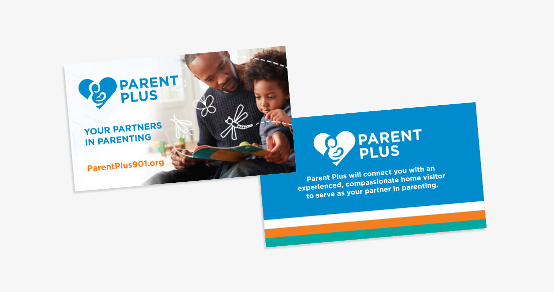 Parent Plus business cards - front and back view