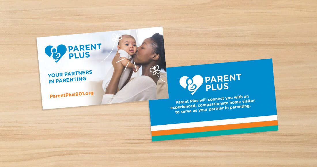 Parent Plus business cards - front and back view