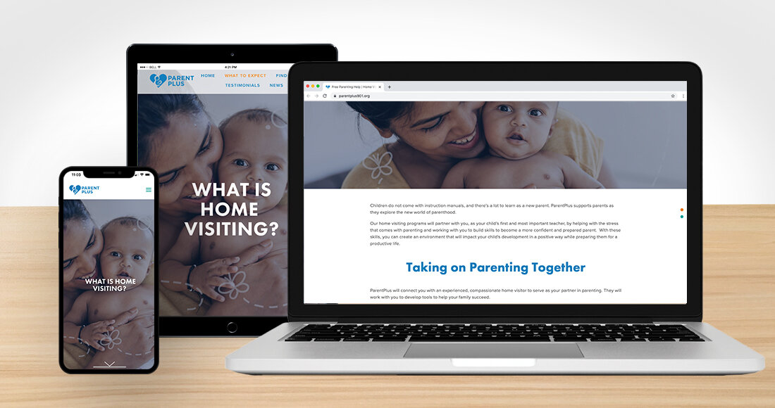 Parent Plus Website Mockup on mobile, tablet and laptop