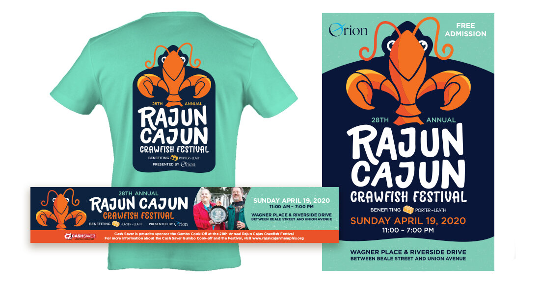 28th Annual Rajun Cajun Crawfish Festival t-shirt, digital ad, and poster designs