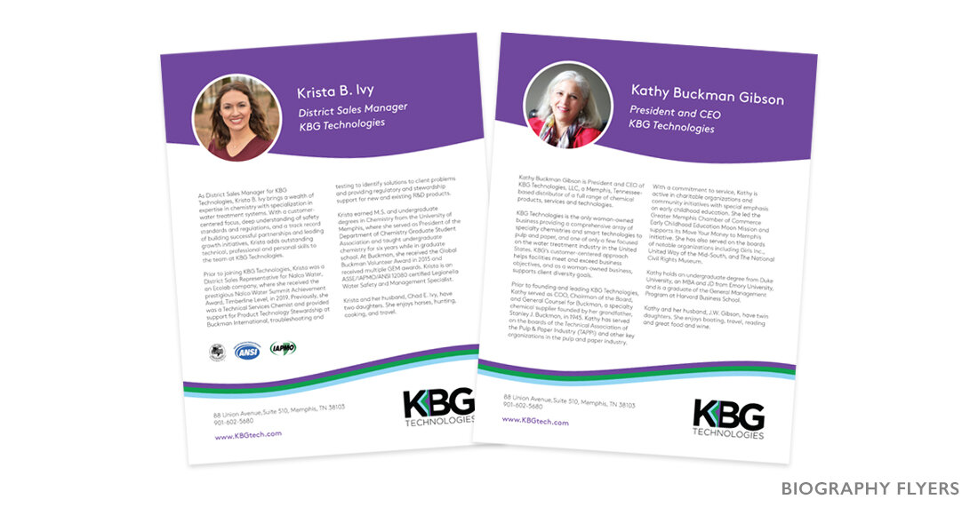 KBG Technologies bio flyer mockups