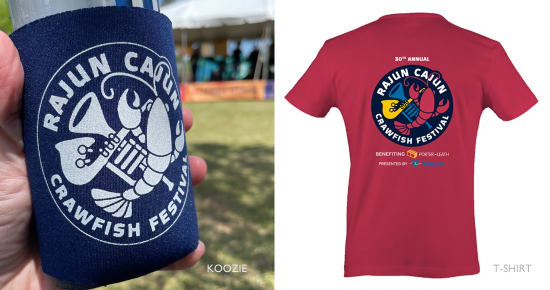 30th Annual Rajun Cajun Crawfish Festival Koozie and T-shirt designs