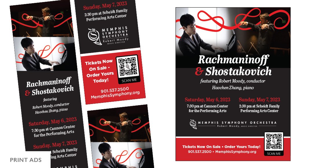 Memphis Symphony Orchestra Rachmaninoff and Schostakovich concert print ads