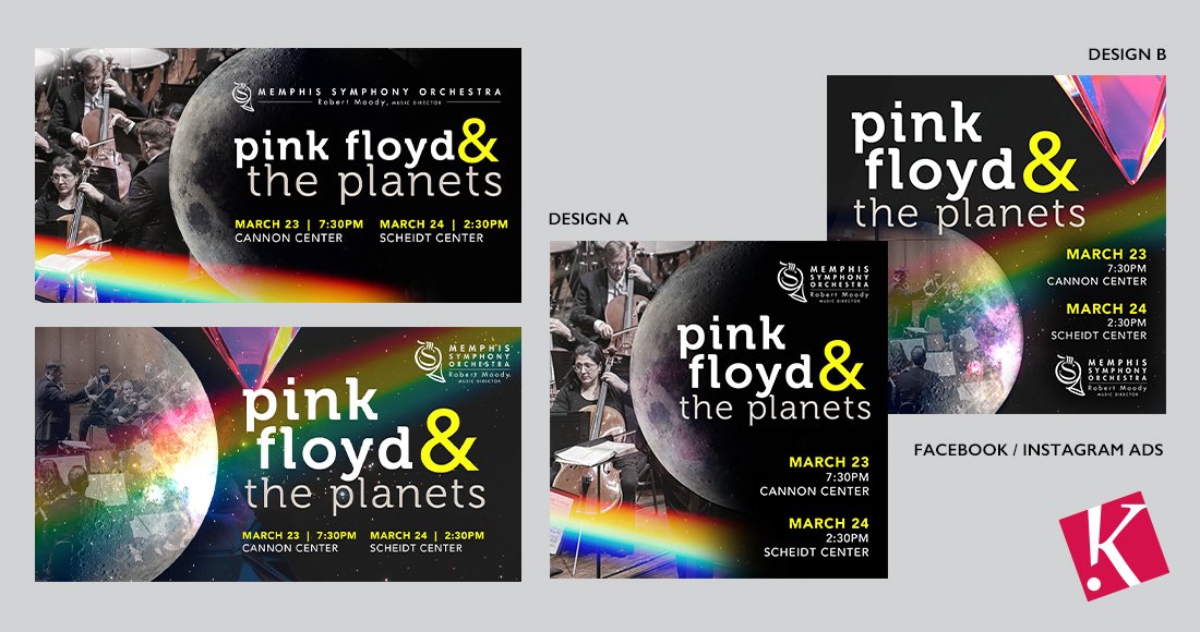 Memphis Symphony Orchestra Pink Floyd &amp; the Planets concert social media graphics