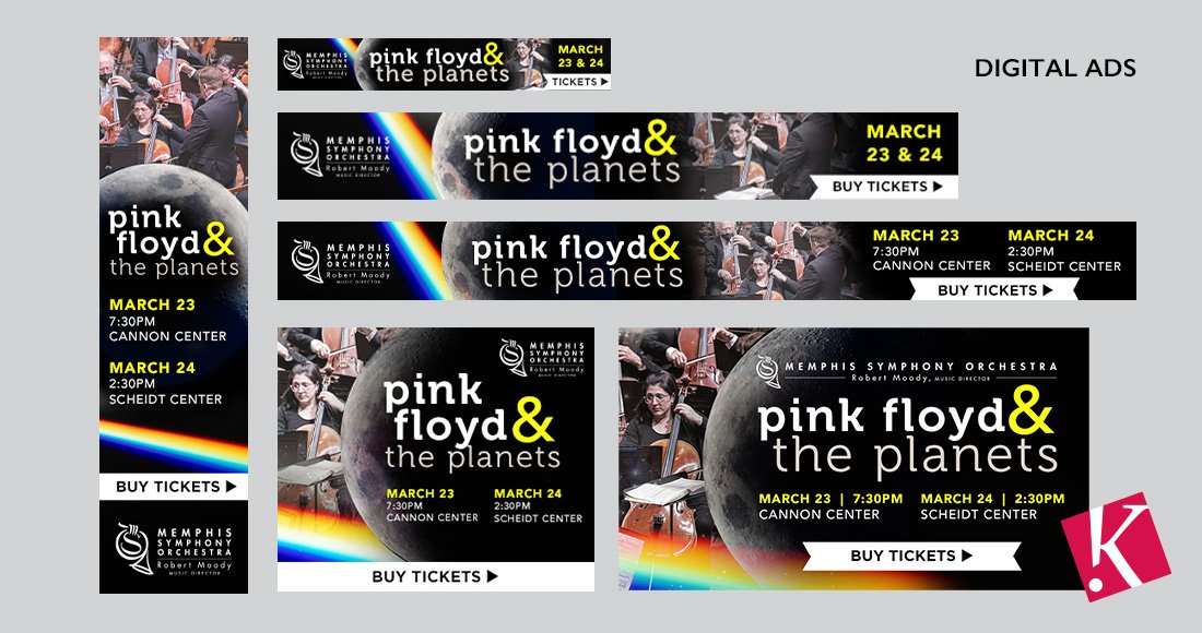 Memphis Symphony Orchestra Pink Floyd &amp; the Planets concert digital ad design
