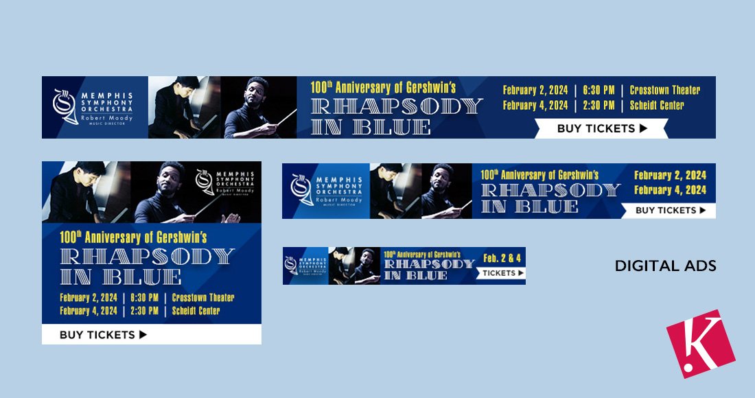 Memphis Symphony Orchestra Rhapsody in Blue concert digital ad design