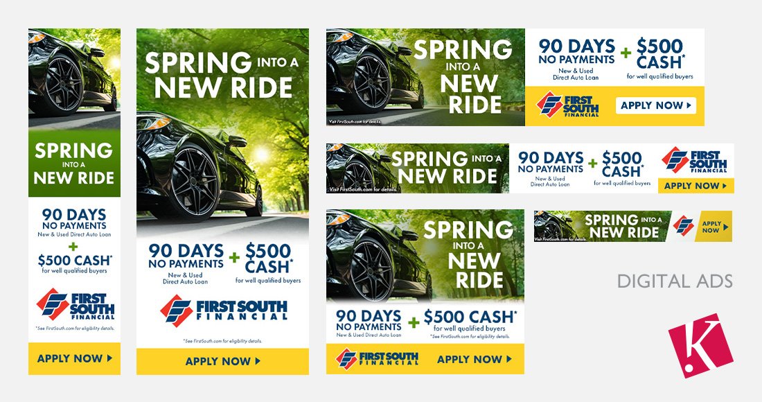 First South Financial: Auto Loan campaign: Spring Into A New Ride: digital ads