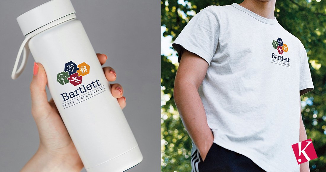 City of Bartlett Parks and Recreation Branding - Logo on tshirt and water bottle